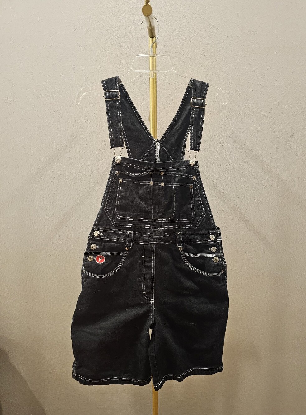 Vintage Plugg Black Denim Short Overalls